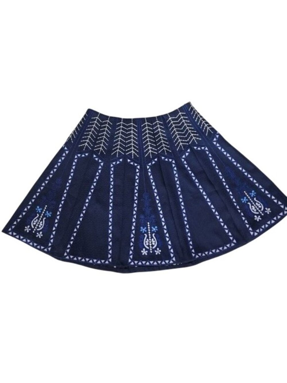 Alya Blue Embroidered Pleated Skirt Medium 100% Polyester